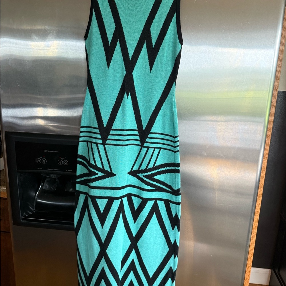 Arden B Black and Teal Geometric Dress